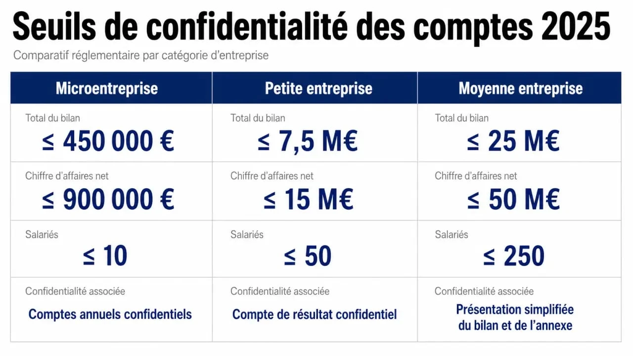 Seuils confidentialité des comptes 2025 : comparatif des microentreprises, petites entreprises et moyennes entreprises