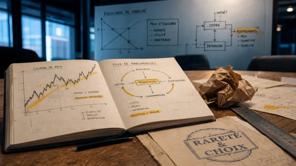 Science economique : rareté, marchés et choix sur un schéma de marché