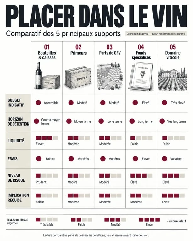 Placement dans le vin : comparaison des bouteilles, primeurs, GFV, fonds et domaines viticoles