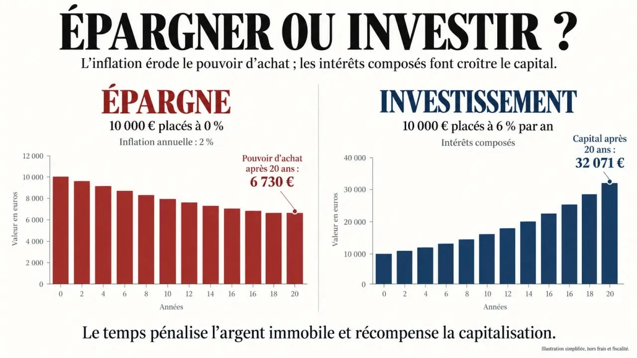 Graphique comparatif entre épargne et investissement pour devenir investisseur