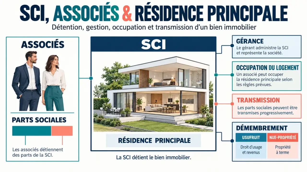 Schéma explicatif d’une SCI résidence principale, des associés et des parts sociales